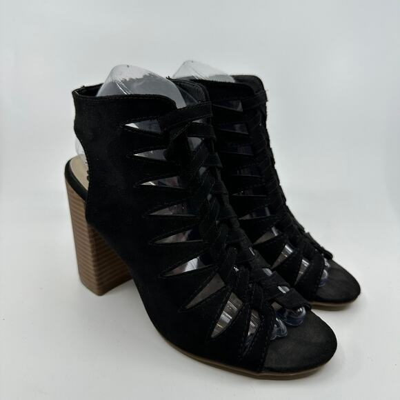 Fergalicious Shoes Womens US 7.5M Black Pardon Sandals Strappy Block Heel Party - Picture 2 of 7